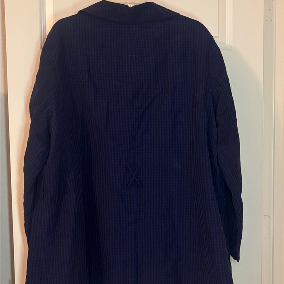 VTG Semantiks Dark Blue & Black Gingham Silk Linen Trench Coat SZ 22W peacoat - Picture 2 of 15